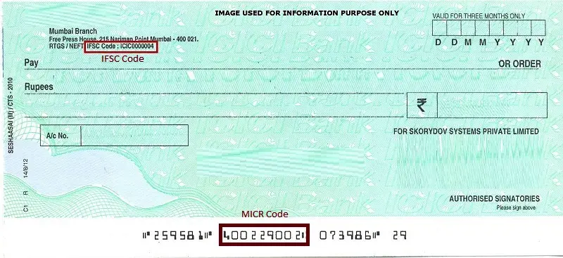 Find IFSC code o MICR on cheque book 